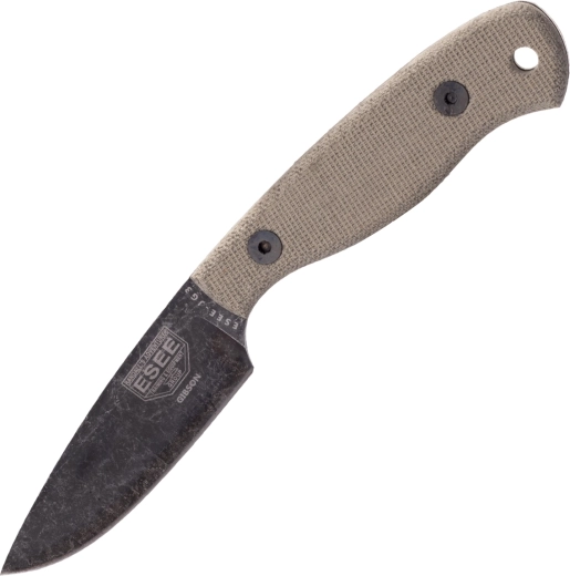 ESEE JG3 Camp-Lore couteau bushcraft 8,9 cm, stonewash black oxide, micarta marron, étui en cuir
