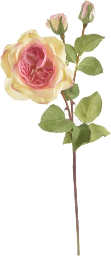 Rose artificielle jaune-rose 52 cm