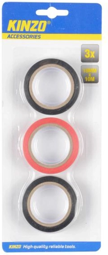 Ruban isolant d’électricien Kinzo 18 mm x 10 m, 3 pcs