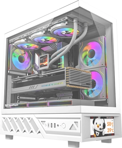 Boîtier PC DarkFlash avec écran IPS (blanc) + 6 ventilateurs