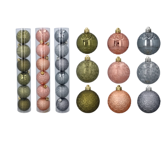 Set de 6 boules de Noël 6 cm – olive, cuivre et graphite