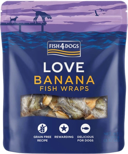 Fish4Dogs friandises pour chiens roulés de peau de poisson à la banane 100 g