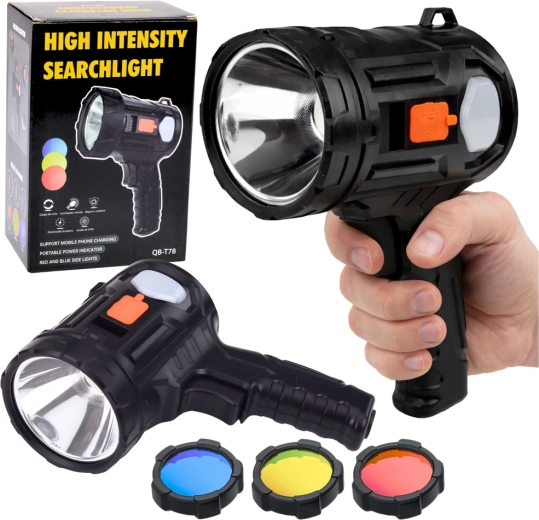 projecteur LED solaire portable avec 6 modes et filtres interchangeables 19 cm