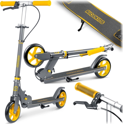 Trottinette pliable pour enfants RICOKIDS Kodi gris‑orange avec frein à main et frein au pied