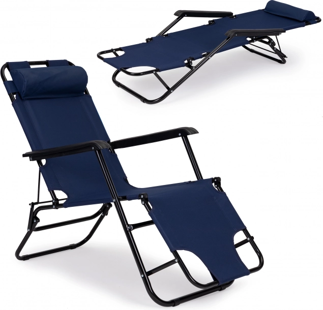Chaise longue de jardin pliante avec appuie-tête, bleu – MultiGarden