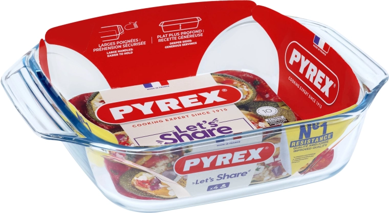 Plat à four en verre Pyrex avec poignées en verre borosilicate 29 × 23 cm, 2,4 l