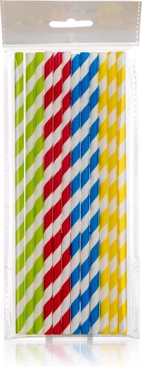 Pailles en papier rayées 6 × 200 mm, assortiment de couleurs (25 pcs)