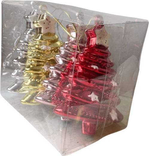 Décorations de Noël en forme de sapin 11 cm, incassables, mélange de couleurs – lot de 4 pièces