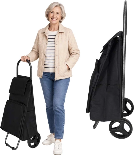 Sac de courses à roulettes avec compartiment isotherme, noir