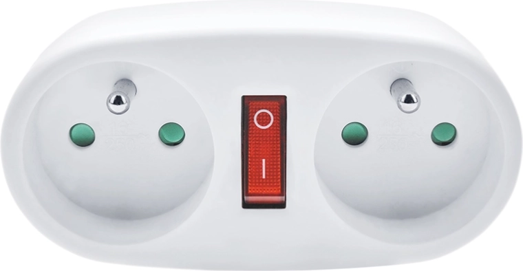 Solight adaptateur de prise 2 × 10 A avec interrupteur, blanc