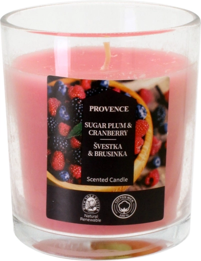 Bougie en verre prune et canneberge 7 x 8 cm