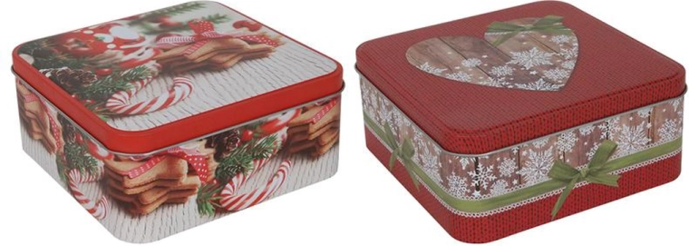 Boîte pour biscuits de Noël 15 × 15 × 7 cm – assortiment de motifs de Noël