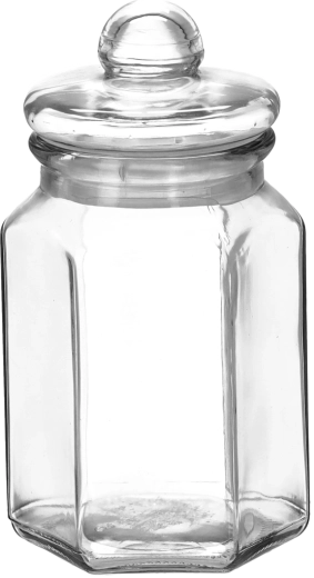 Bocal en verre hexagonal 850 ml avec couvercle en verre