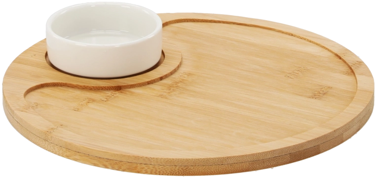 Plateau de service en bambou avec bol en porcelaine 25 cm