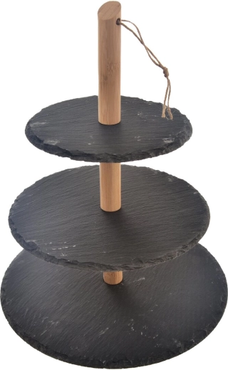 Présentoir de service à 3 niveaux en ardoise et bois 30 × 36 cm