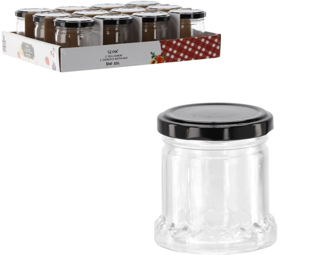 Bocal 100 ml avec relief et couvercle métallique noir