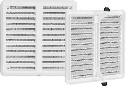 Grille de ventilation avec moustiquaire et clapet réglable 150 × 150 mm, blanc