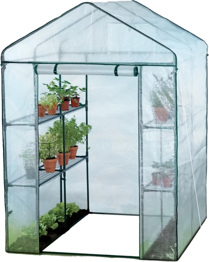 Serre de jardin tunnel pour légumes avec étagères à fleurs blanc 140 x 140 x 200 cm