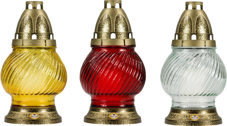 Lampe funéraire en verre 20 cm, paraffine, assortiment de couleurs