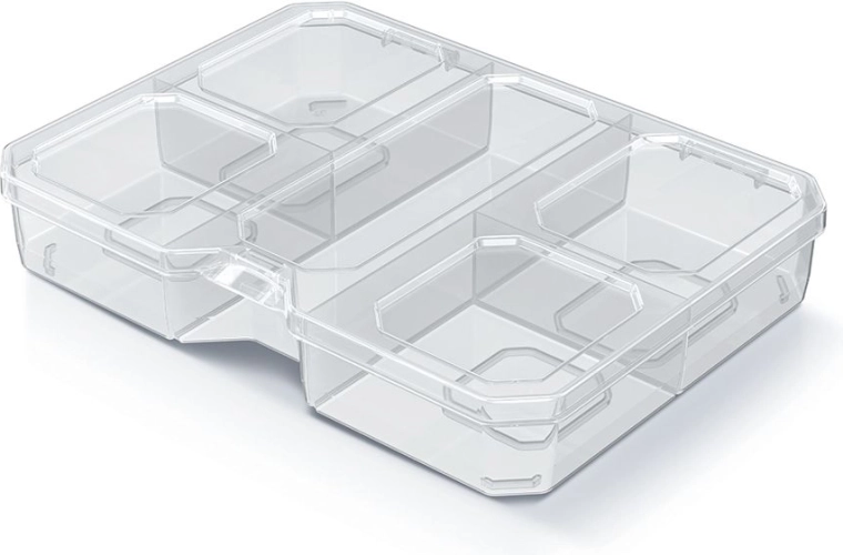 Organiseur SQR box 19,3 × 14,7 × 3,5 cm avec 5 compartiments, transparent