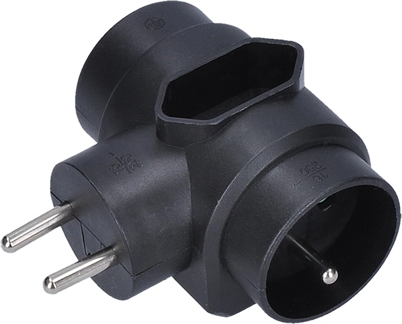 Multiprise compacte Solight 3 prises (1 × 2,5 A + 2 × 10 A), noire - 1 pièce