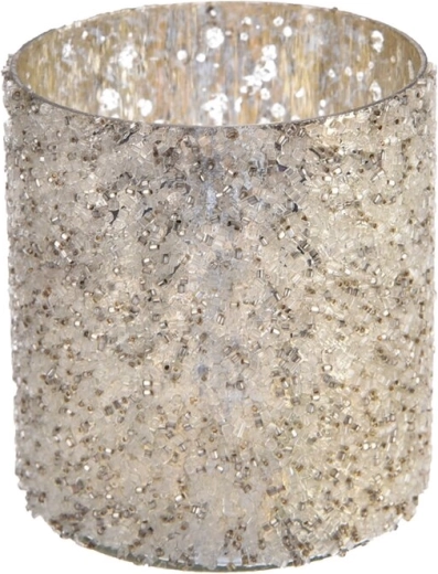 Photophore en verre avec perles dorées pour bougie chauffe-plat 7 × 7 × 8 cm