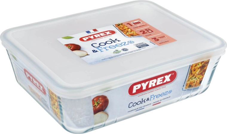 Bocal en verre PYREX 2,6 l avec couvercle, 24 × 19 × 8 cm
