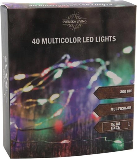 Guirlande lumineuse 40 LED, multicolore, 2 m, à piles