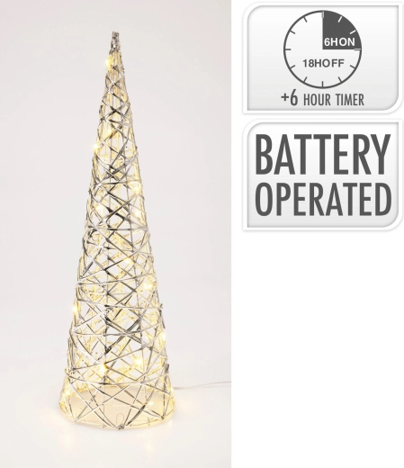 Pyramide LED décorative 40 cm avec finition argentée et minuteur