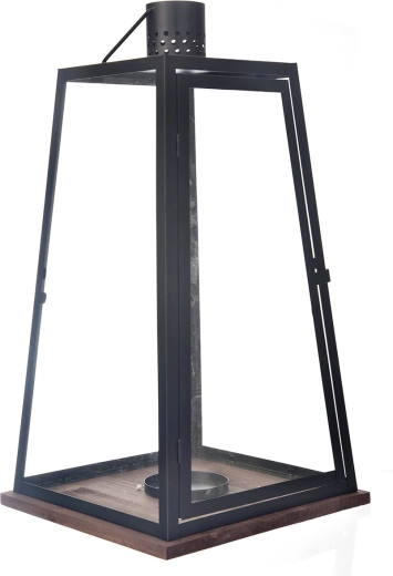 Lanterne décorative en bois et métal noir-beige 60 cm
