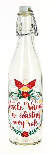 Bouteille en verre 1 L avec bouchon mécanique Joyeux Noël