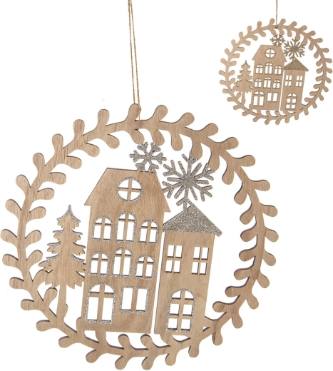 Couronne suspendue en bois marron 30 cm
