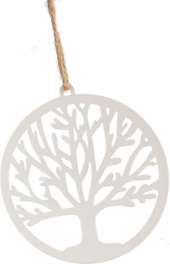 Décoration suspendue Arbre de vie blanche 10 × 10 cm