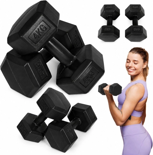 Haltères hexagonaux MOVEPRO 2×4 kg (noirs)