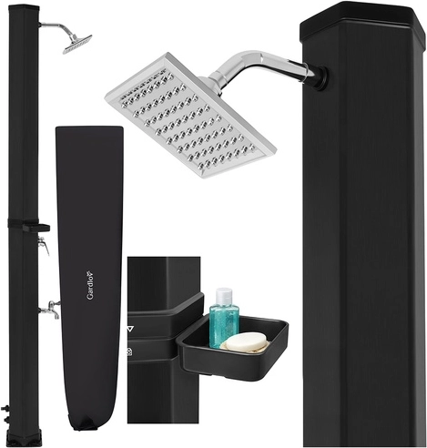 Douche de jardin solaire 40 l GARDLOV avec réglage LED, tête rotative 360° et robinet