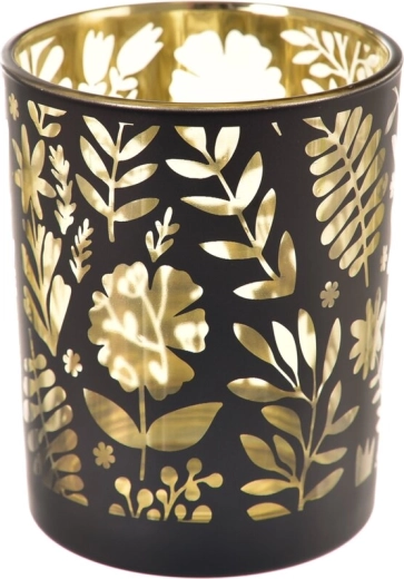 Bougeoir en verre noir avec accent doré 13 cm