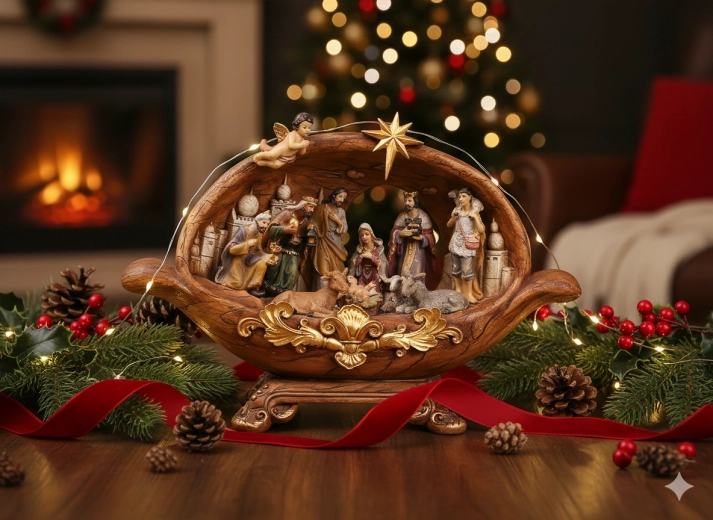 Crèche de Noël en forme de grotte 33,5 × 9,5 × 23 cm