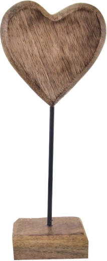 Décoration cœur en bois de manguier sur socle 25 cm