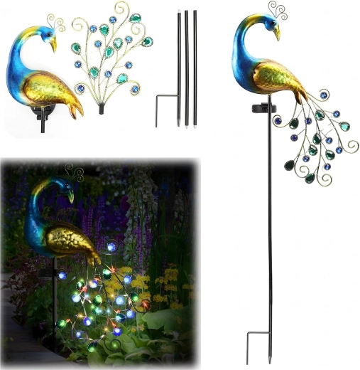 Lampe de jardin solaire paon à piquer