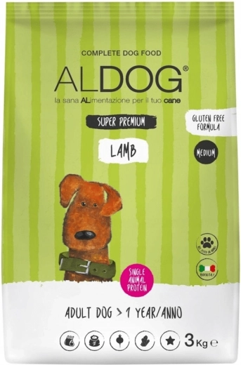 Aldog croquettes pour chiens adultes de races moyennes et grandes à l’agneau, 3 kg