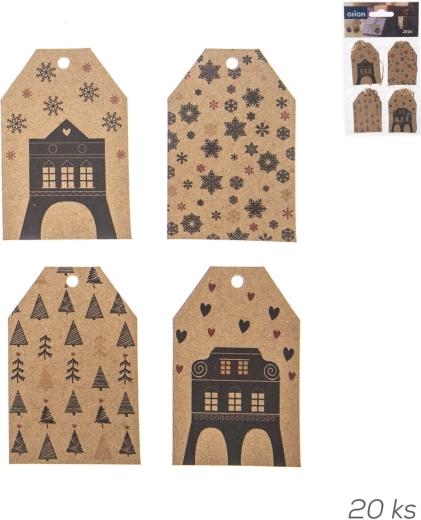 Étiquettes cadeaux de Noël en papier motif maisons, 20 pcs