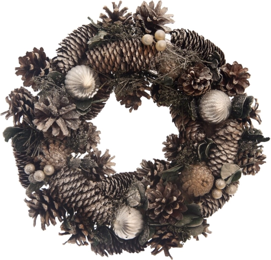 Couronne décorative avec pommes de pin, marron, 30 cm
