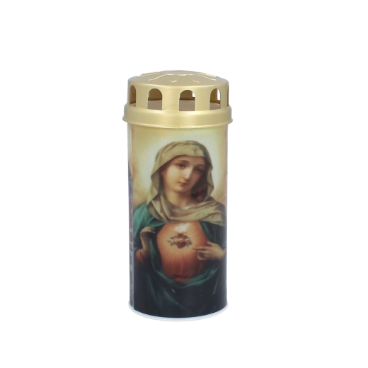 Bougie LED de cimetière 14,5 cm – mix de motifs (croix, ange, Jésus et Marie)
