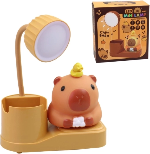 Adorable petite lampe de table LED Capybara avec organiseur pour fournitures de bureau, alimentation USB