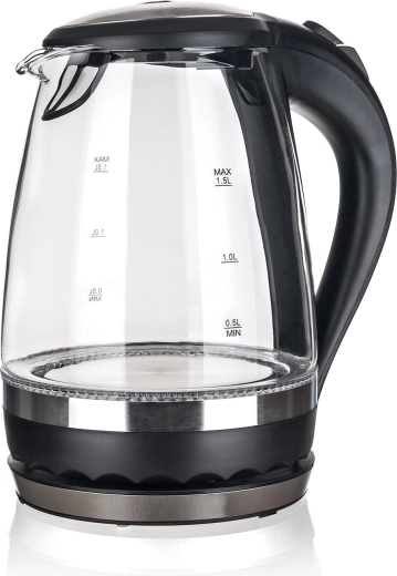Bouilloire électrique Shady 1,5 l en verre avec rétroéclairage LED noire
