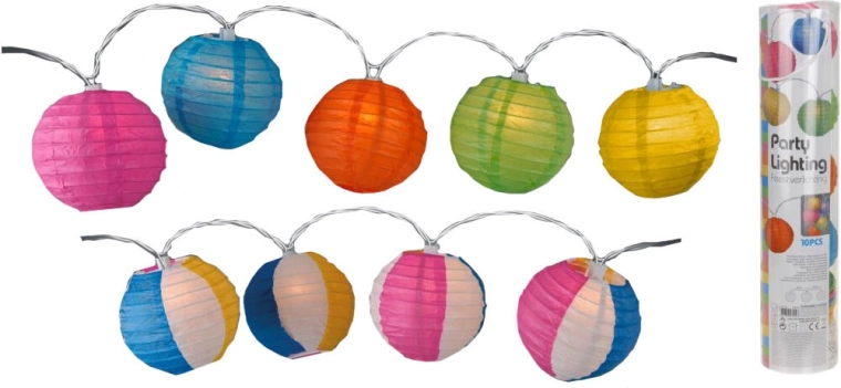 Guirlande LED lampions 10 cm, 10 LED, multicolore