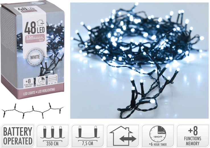 Guirlande LED de Noël 3,5 m, blanc froid, 48 LED, 8 fonctions avec minuterie