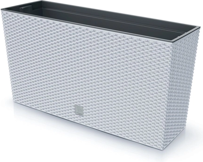 Jardinière Rato Case M avec insert 77 cm – pot de fleurs en plastique blanc à l’aspect rotin