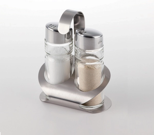 Set d’assaisonnement Provence – sel et poivre, verre dans un support en acier inoxydable