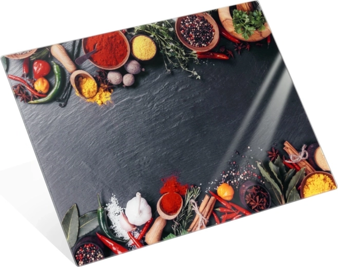 Planche à découper en verre Vilde avec motif épices 40 × 30 cm